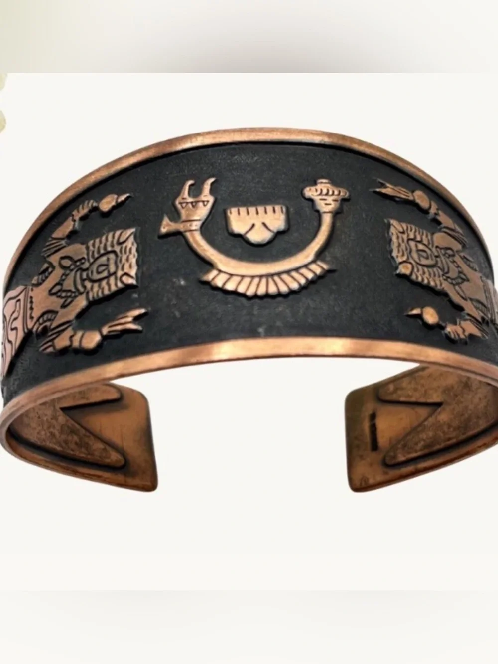 Stamped Genuine Copper and Black Men's Etched Cuff Bracelet